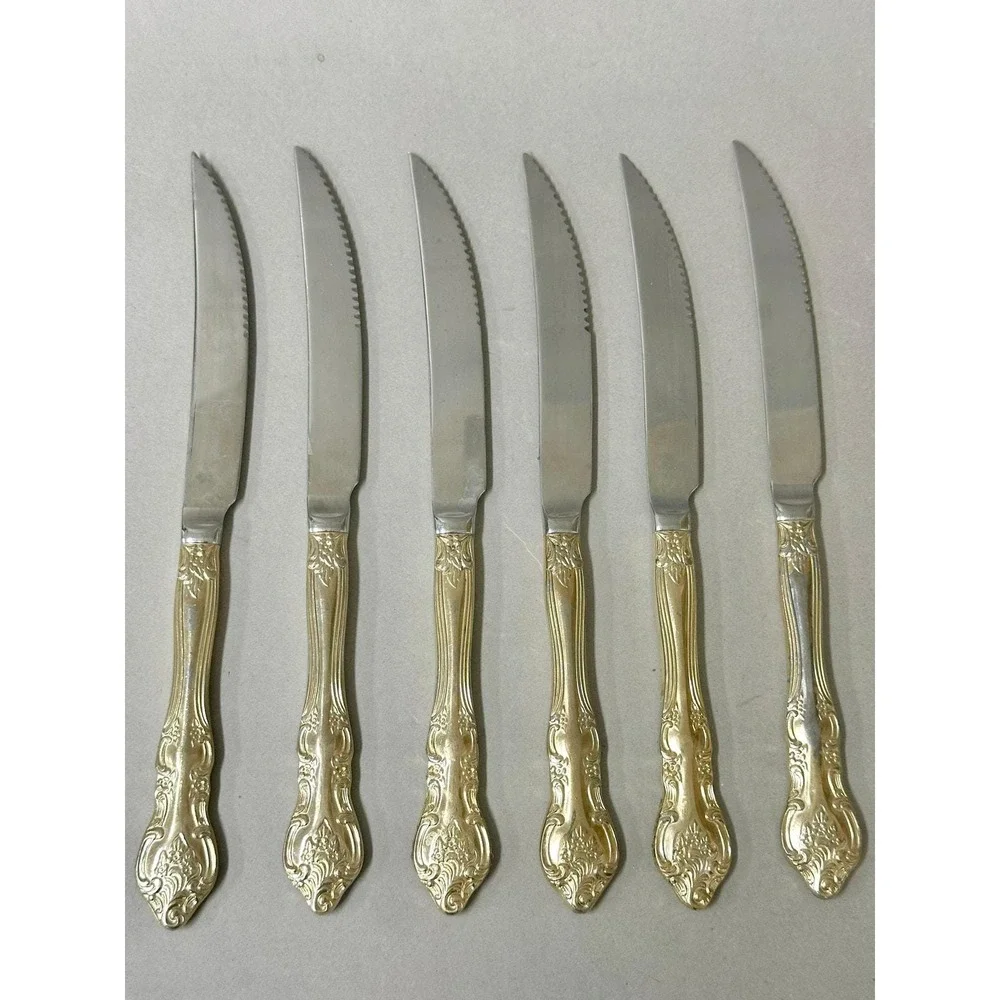 RSVP Indonesia TM Gold‎ Electroplate 34 Piece Floral Scroll Knives/Forks Holiday